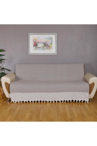 Buldan İşi Kaymaz Pamuklu Koltuk Örtüsü 170x210 Cm Koltuk Şalı Çekyat Kanepe Örtüsü Kahverengi Çok Renkli