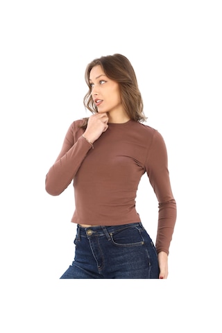 Likralı Pamuk Tişört-slim Fit -açık Kahve Açık Kahve