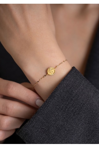 14 Ayar Altın Tuğra Aynalı Zincir Bileklik 1,6 Mm Sarı Altın