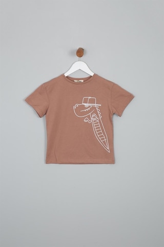 Luess Dinazor Baskılı Regular Fit Kısa Kollu Erkek Çocuk Tişört Kahverengi