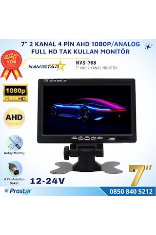 7 İnç 2 Kanal Full Hd Ahd/analog Tak Kullan Araç Monitörü Ayna Görüntüsü Ayarlı + Park Çizgisi 12-24v