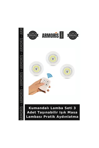 Kumandalı Lamba Seti 3 Adet Taşınabilir Işık Masa Lambası Pratik Aydınlatma Çok Renkli