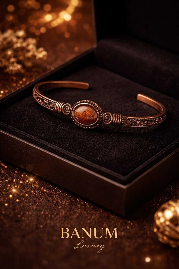 Banum Luxury Doğal Yıldız Taşlı El Eşi Bakır Bileklik Kahverengi