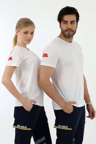 Acil Sağlık Yuvarlak Yaka Penye Kısa Kol Tshirt - Beyaz-12104 Beyaz