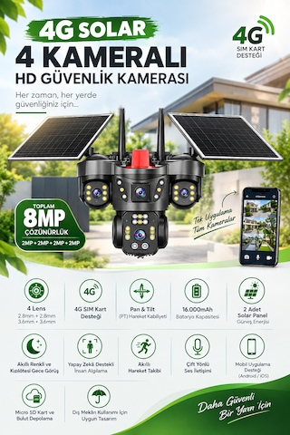 Linadex Lx-4480 4g Solar 4 Kameralı Hd Güvenlik Kamerası-çift Solar