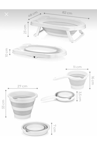 4'lü Gri Katlanır Banyo Seti Çocuk Bebek Banyo Katlanabilir Küvet
