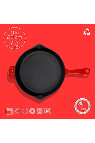 Lava Spring Serisi, Döküm Kızartma Tavası, Yuvarlak, 28 Cm, Mat Emaye, Parlak Siyah Taban, Kırmızı Sku: Smg8690010203991 Açık Gri