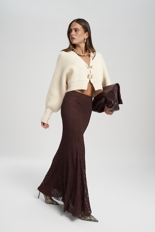 Veylia Uzun Bordo Dantel Etek Bordo