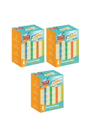 Stepy Çok Amaçlı Mercan Sünger Düz 4 Lü X 3 Paket