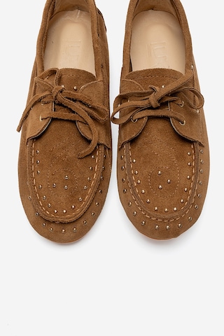Luvishoes Cuesta Toprak Süet Hakiki Deri Troklu Bağcıklı Kadın Loafer Ayakkabı