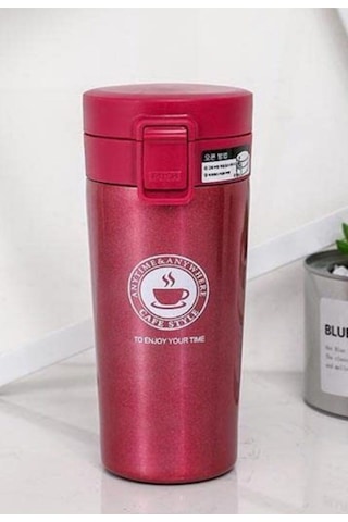 12 Saate Kadar Sıcak Soğuk Tutma Filtreli Çift Katmanlı Pembe Mug Termos Sus 304 380 Ml Gri - Siyah