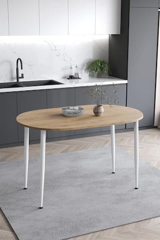 Melinda 60x90 Cm Safir Meşe Tabla Beyaz Metal Ayak Mutfak Masası Yemek Masası Balkon Masası Çalışma Masası Safir Meşe-beyaz Ayak Çok Renkli