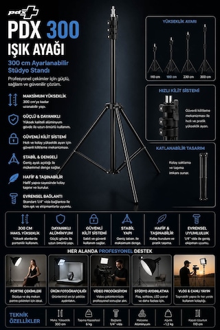 Pdx 300 Işık Ayağı 300 Cm Ayarlanabilir Stüdyo Standı