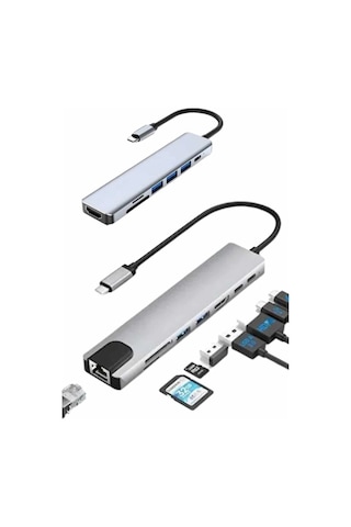 8 Port Çoklayıcı Macbook Ile Uyumlu Çoğaltıcı Type-c Dönüştürücü Tf Sd Kart