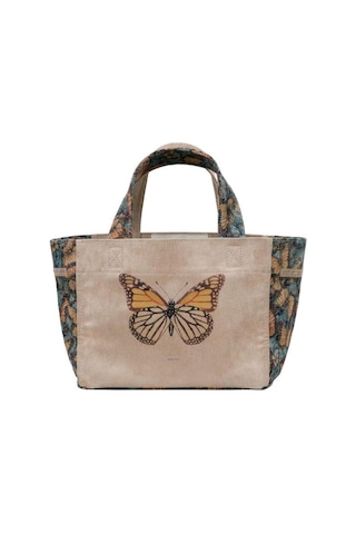 Dogo Kadın Vegan Krem Medium Tote Bag - Moths And Butterflies Tasarım Çok renkli
