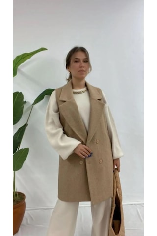 Alemdarshop Zarif Camel Bej Kruvaze Yelek Soft Tonlarda Premium Stil - Camel