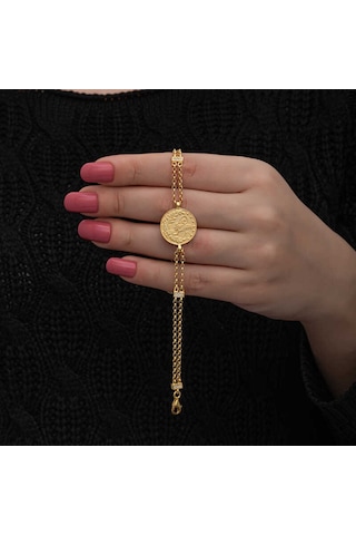 Blackcraft 925 Ayar Gümüş Gold Kaplama Tuğralı Kadın Bileklik Bc-e3c9de