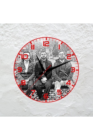 Kişiye Özel Karakalem Fotoğraflı Cam Duvar Saati - Krem