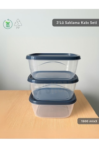 Jet's Home 3'lü Saklama Kabı Seti Kare Erzak Kabı Bpa Free Derin Dondurucu İçin Uygun 1500 Ml Şeffaf