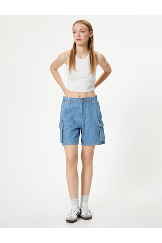 Koton Denim Kargo Bermuda Şort Cepli Standart Bel Orta İndigo 4sal40313md İndigo