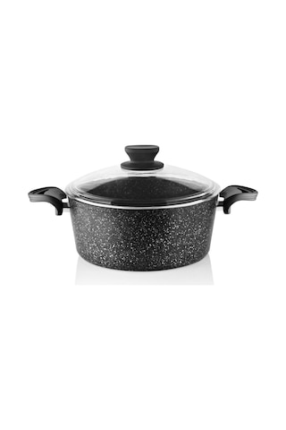 Diez 24 cm Granit Derin Tencere Siyah Cam Kapaklı Yapışmaz