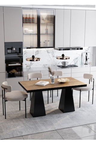 Avvio Pietro Lake Mdf Ayak Teddy Sandalye 80x120 Yemek Masası Mutfak Masası 4 Kişilik Masa Sandalye Takım Akça