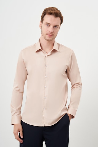 Morven Erkek Bej Pamuk Düz Desen Sert Yaka Slim Fit Gömlek 24mc004111653 Bej