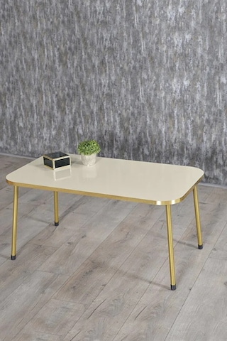 Orta Sehpa Gold Metal Ayak Krem