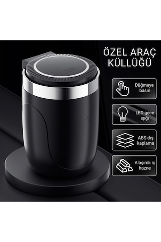 Coofbe Premium Car Ashtray Led Işıklı Taşınabilir Kapaklı Araba Küllük Kül Tablası Yıkanabilir Küllük
