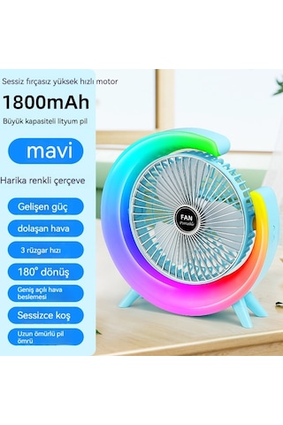 Usb Masaüstü Fanı Şarj Edilebilir Döngü Yüksek Rüzgar Fanı 000-mavi