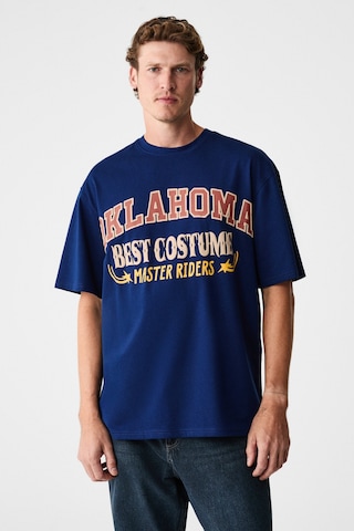 Grimelange Ruddy Erkek Göğüs Baskılı %100 Organik Pamuklu Bisiklet Yakalı Regular Lacivert T-shirt Lacivert