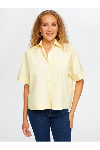 Faik Sönmez Kısa Kol Rahat Form Poplin Kadın Gömlek W26gml003 Sarı
