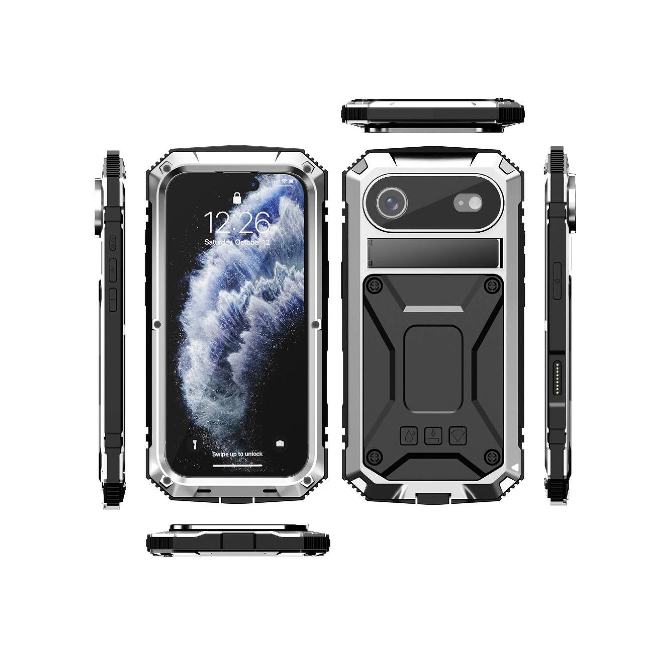 İphone Air İçin Metal Kılıf Cam Ekran Koruyucu 360 Tam Koruma Kılıf Kickstand İle Darbeye Dayanıklıağır Hizmet Tipi