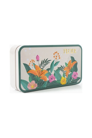 Fleur Kabartmalı Çiçek Desenli Metal Hediye,takı,dikiş,saklama Kutusu 197 X 107 X 43 Mm