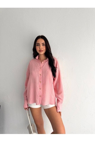 Çizgili Oversize Gömlek Pembe