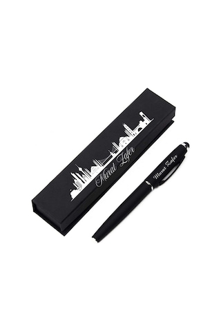 Kişiye Özel İstnabul Tasarımlı Hediye Kutulu Tükenmez Rubber Kalem Siyah