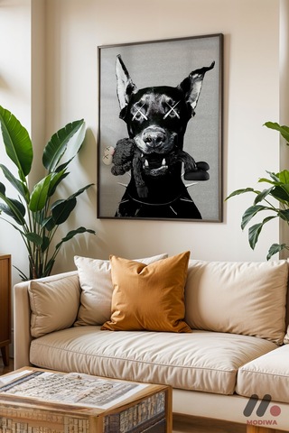 Siyah Köpek Pop Art, Siyah Çerçeveli Duvar Tablosu - Renkli Ev Dekorasyonu