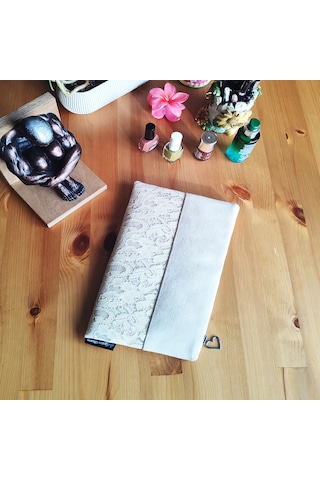 Ju Yaratıcı Tasarım Kadın Portföy & Clutch Çanta Süet Dantel Pudra