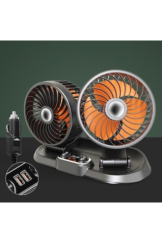 F622u Araba Yaratıcı Katlanabilir Döndürülebilir Çift Kafa Elektrikli Soğutma Fanı Çift Usb Şarj Portu, Stil: 24v Çakmak