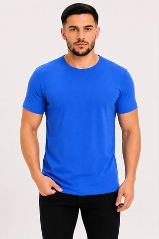 Tarz Yeri Erkek Basic Tişört Bisiklet Yaka Kısa Kol Günlük Yazlık Slim Fit T-shirt - Saks Mavisi