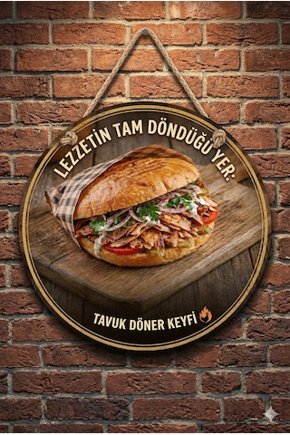 Tombik Tavuk Döner Temalı Dönerciler Cafeler Restoranlar İçin Ahşap Duvar Kapı Dekoratif Süs Tablo 2