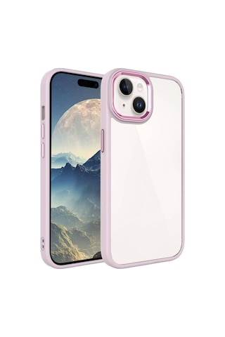 Apple Uyumlu iPhone 15 Plus Kılıf Zore Krom Kapak Pembe Açık