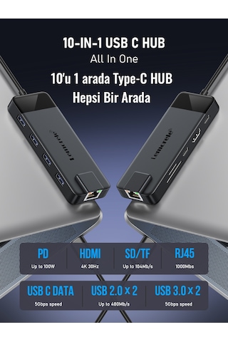 Lemorele 10'un 1'i Pd 100w/ Hdmı 4k/rj45 1000mbs./sd-tf Kart/type