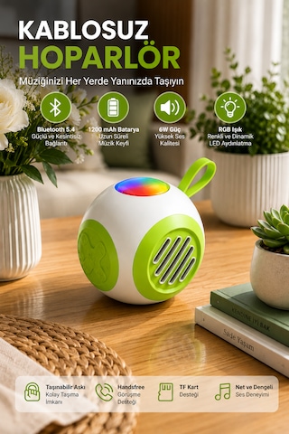 Rgb Işıklı Taşınabilir Bluetooth Hoparlör 6w Güçlü Ses, 1200 Mah Batarya, Bluetooth 5.4, Tf Kart Destekli Mini Kablosuz Hoparlör