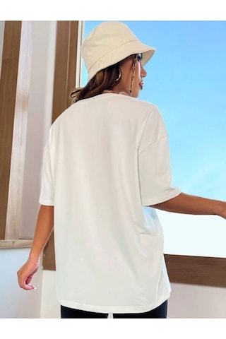 Beyaz Oversize Brooklyn Rocet Baskılı Tshırt Beyaz