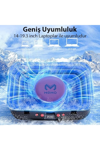 Memo Fl08 7 Seviyeli Yükseklik Ayarlanabilir Dizüstü Bilgisayar Soğutucu Yükseltici Braket Turbo Fan Soğutma Radyatörü