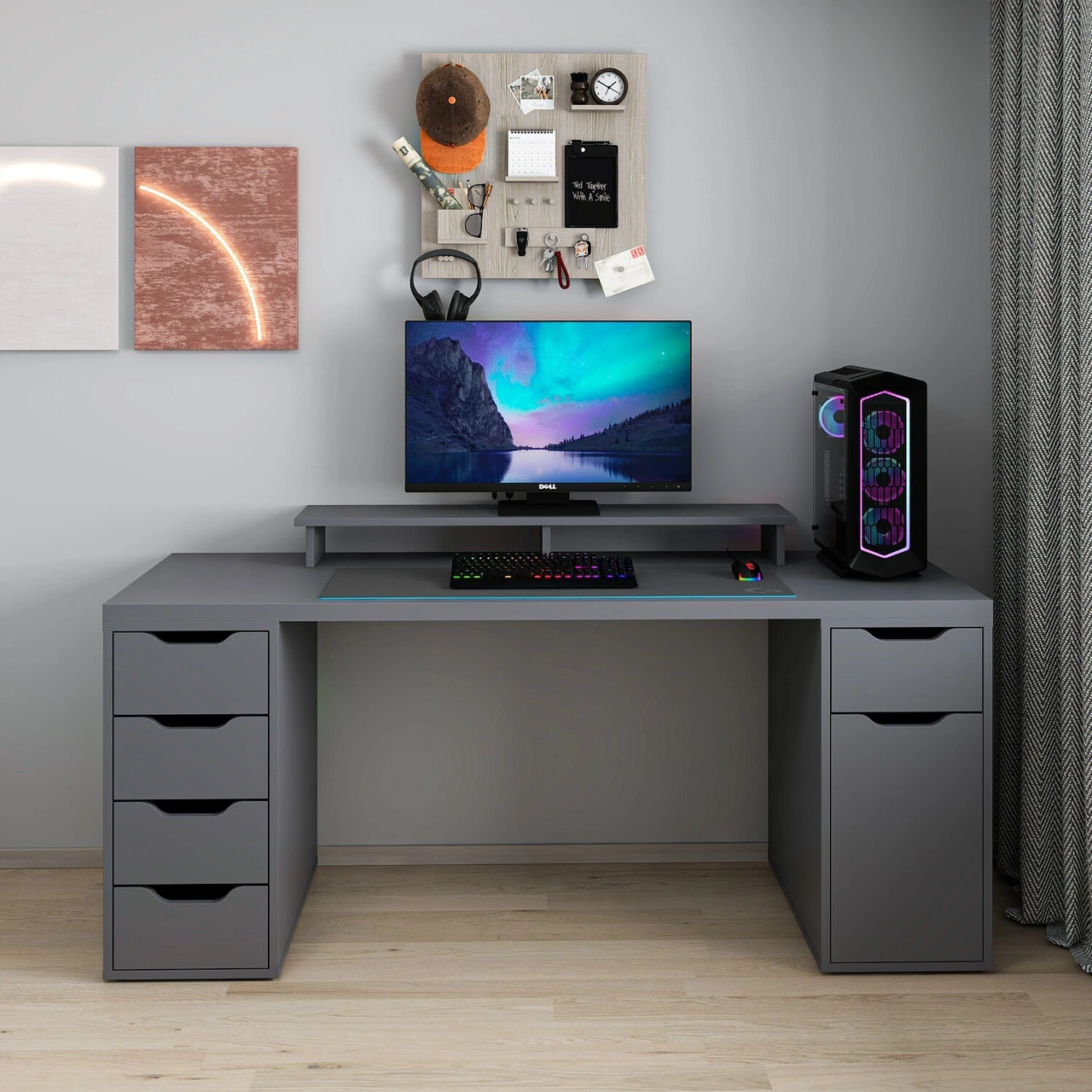 Alen 180 Cm 5 Çekmeceli Dolaplı Çalışma & Oyuncu Masası - Antrasit Siyah