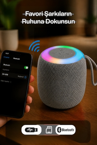 Rgb Işıklı Şarjlı Bluetooth Hoparlör - Type-c - Fm Radyo - Usb - Hafıza Kartı
