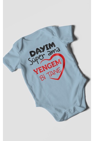 Morivokids Dayım Süper Ama Yengem Bir Tane Kısa Kollu Bebek Body %100 Pamuk Bebe Mavisi