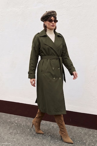 Sateen Toka Detaylı Trenç - Haki-138131